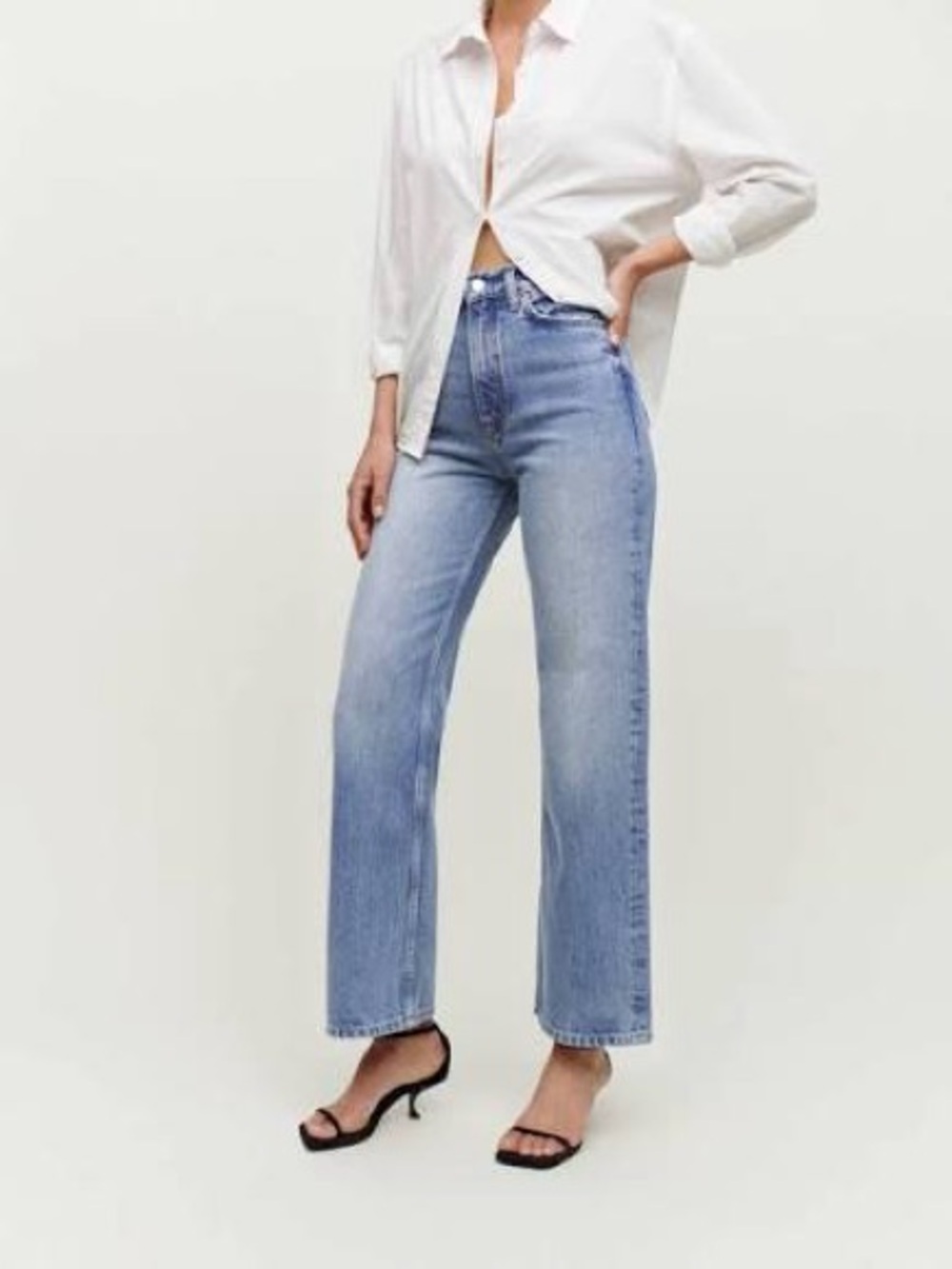 Reformation Wilder High Rise Wide Leg Cropped Jeans Light Blue Wash